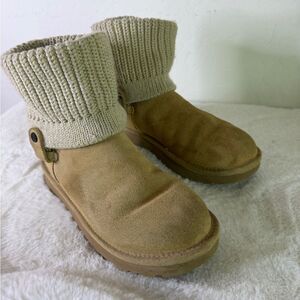 UGG Rib Knit Cuff Suede Ankle Boots in Camel 7